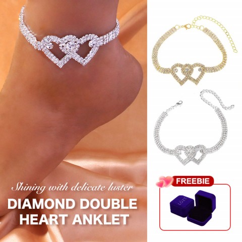 Fashion Diamond Double Heart Anklet