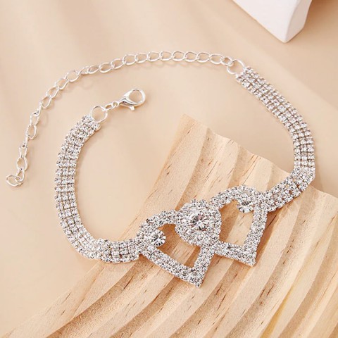 Fashion Diamond Double Heart Anklet