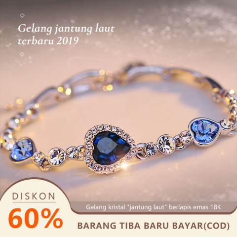 Gelang kristal jantung laut berlapis emas 18K