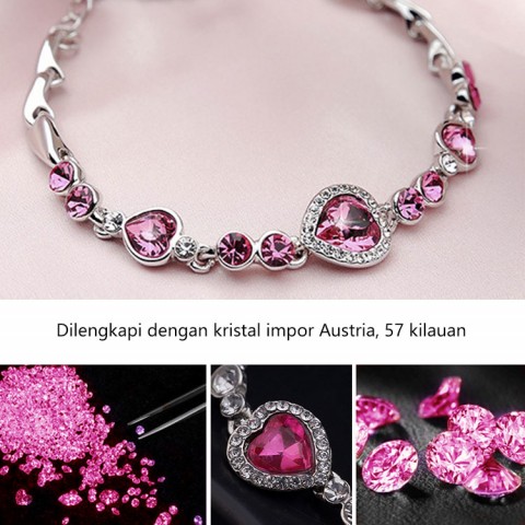 Gelang kristal jantung laut berlapis emas 18K