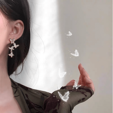s925 silver needle hypoallergenic Korean new butterfly elf earrings