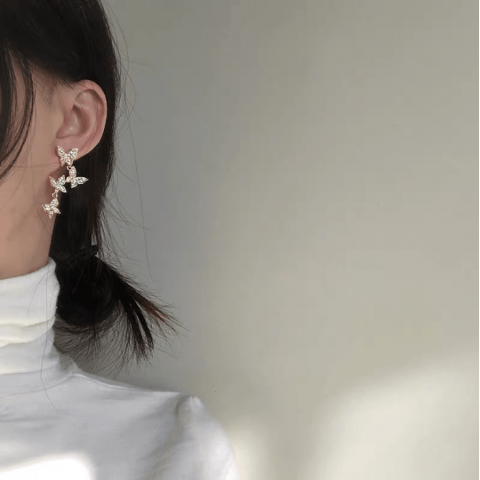 s925 silver needle hypoallergenic Korean new butterfly elf earrings
