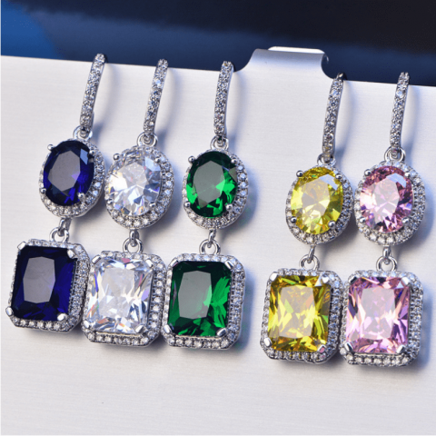 Super Sparkling Square Diamond Birthstone Earrings