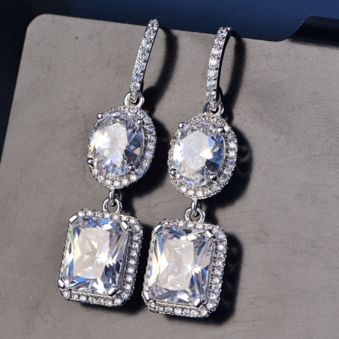 Super Sparkling Square Diamond Birthstone Earrings