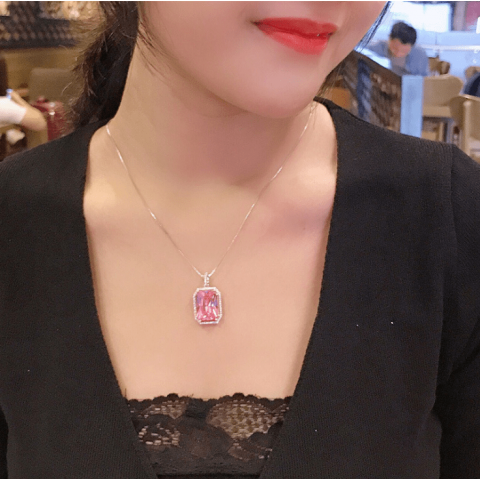 Large Artificial Square Pink Gem Jewelry