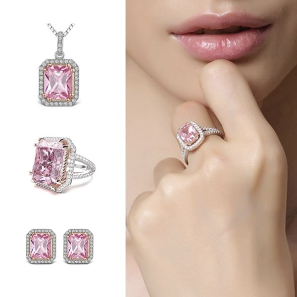 Large Artificial Square Pink Gem Jewelry