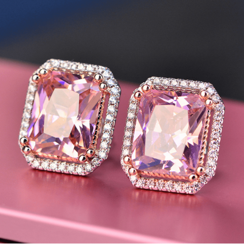 Artificial gem pink square earrings