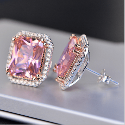 Large Artificial Square Pink Gem Jewelry