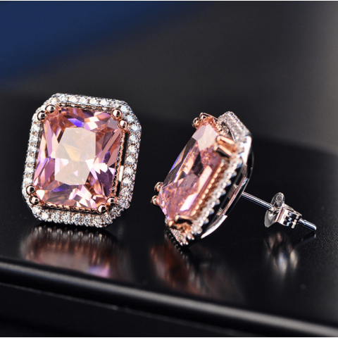Pink square earrings sale