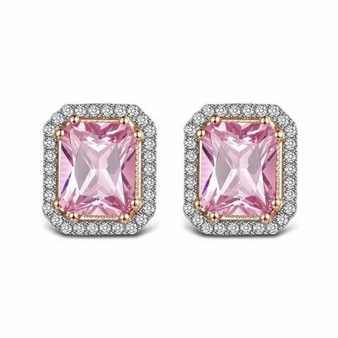 Artificial gem pink square earrings