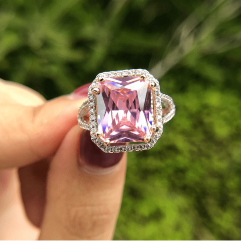 Large Artificial Square Pink Gem Jewelry