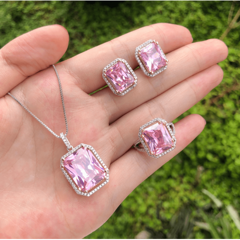 Large Artificial Square Pink Gem Jewelry