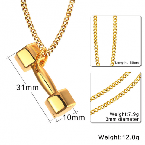 Fashion tricolor fitness dumbbell couple necklace