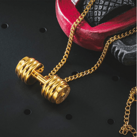 Fitness dumbbell necklace couple set