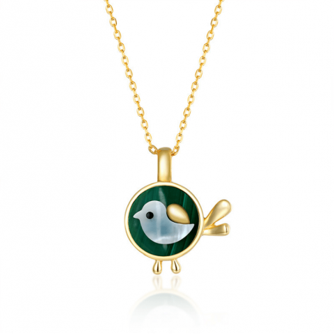 S925 Sterling Silver Love Bird Malachite Necklace