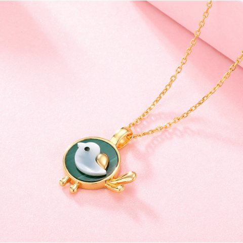S925 Sterling Silver Love Bird Malachite Necklace