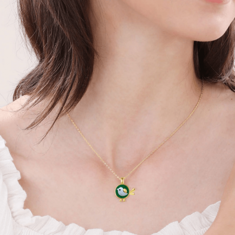 S925 Sterling Silver Love Bird Malachite Necklace