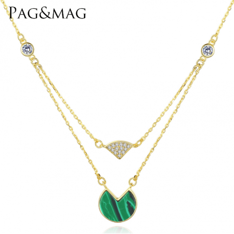 Hot Sale s925 Sterling Silver Malachite Lotus Leaf Necklace