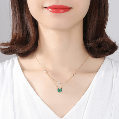 Hot Sale s925 Sterling Silver Malachite Lotus Leaf Necklace