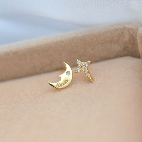 s925 sterling silver gold-plated star-moon necklace with free earrings