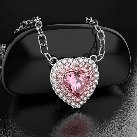 Crystal pink heart Austrian crystal necklace