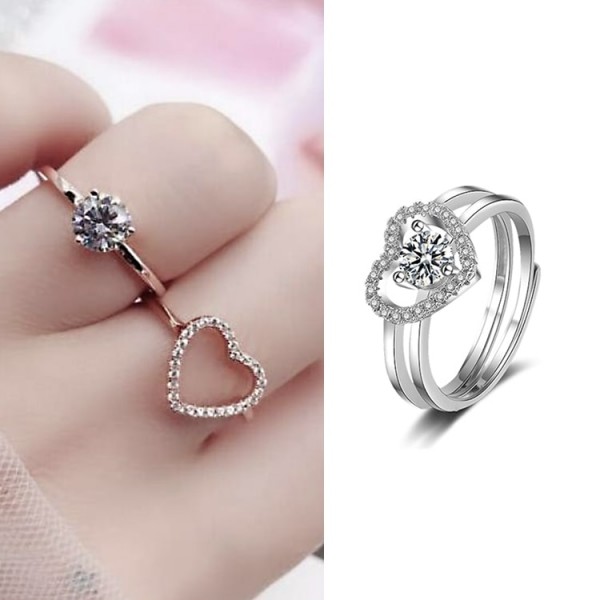 S925 Sterling Silver 2in1 Heart Ring