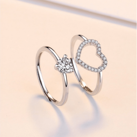 S925 Sterling Silver 2in1 Heart Ring