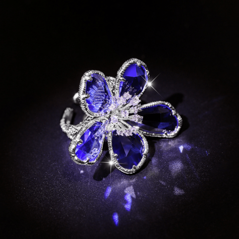 Sweet flower adjustable crystal ring