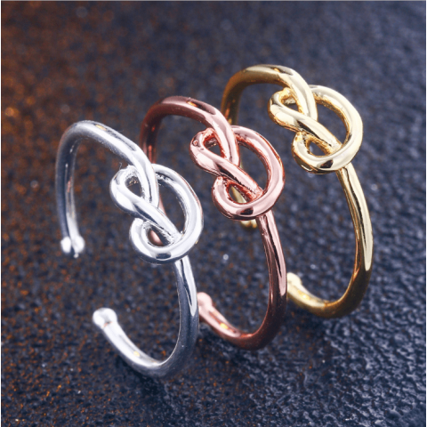 s925 sterling silver love knot tri-color free size ring