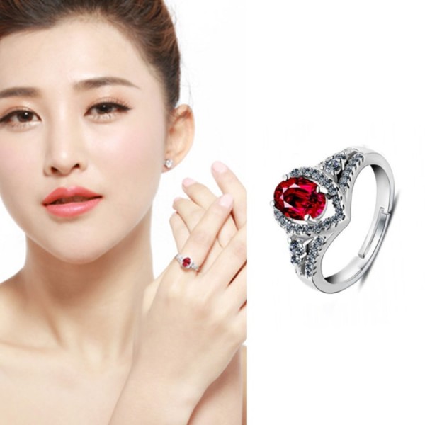 925 Sterling Silver Red Corundum Ring..