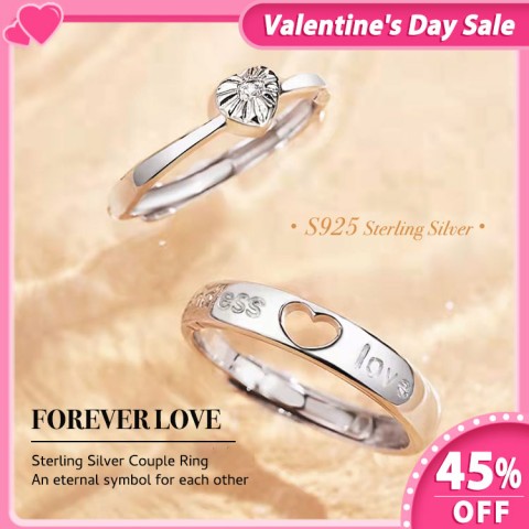 Couples sterling silver diamond adjustable pair ring