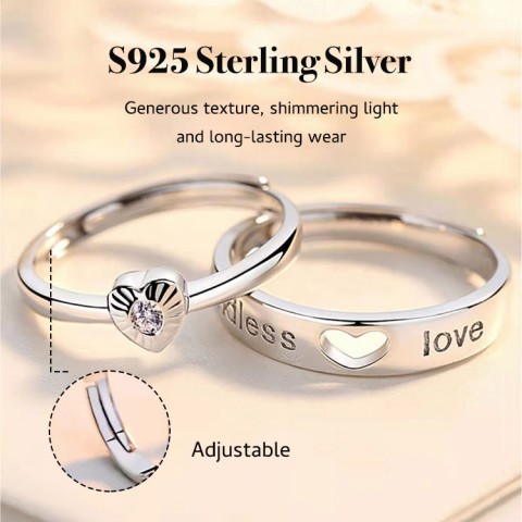Couples sterling silver diamond adjustable pair ring