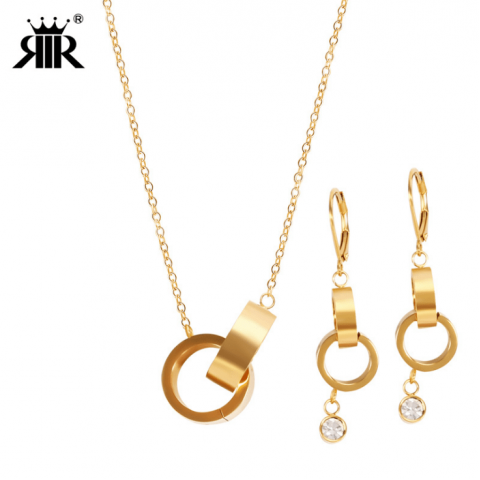 Double ring necklace earring jewelry set