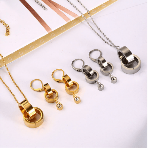 Double ring necklace earring jewelry set