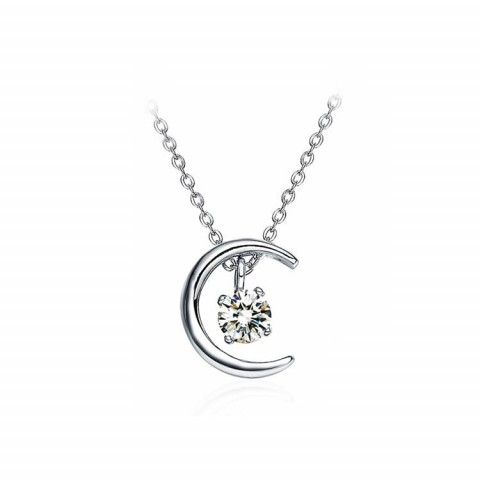 925 Sterling Silver Moon Star Necklace