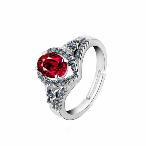 925 Sterling Silver Red Corundum Ring