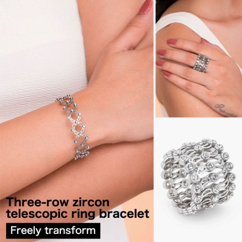 Fashion Three-row zircon telescopic ring bracelet 2-in-1 