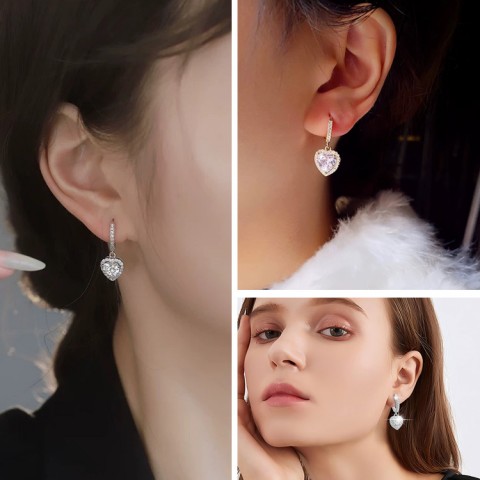 Zircon Heart Earrings Set