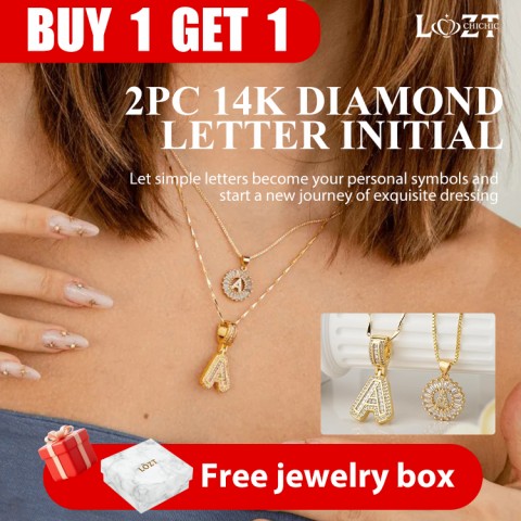 2pc 14k Diamond Letter Initial Necklaces
