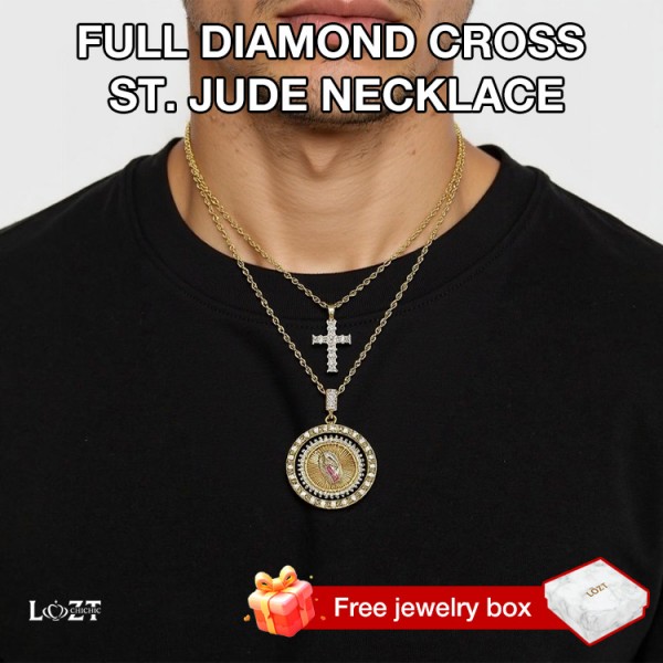 Full Diamond Cross St. Jude Necklace