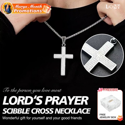 Lord Prayer Scibble Cross Necklace