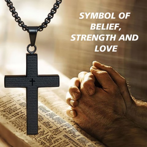 Lord Prayer Scibble Cross Necklace