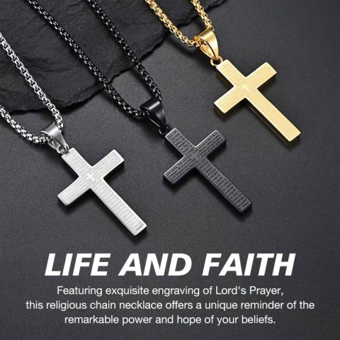 Lord Prayer Scibble Cross Necklace