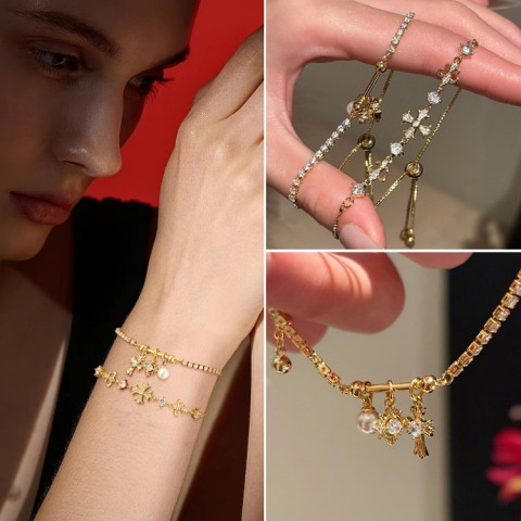 Snowflake Cross Adjustable  Sparkle Bracelets Set