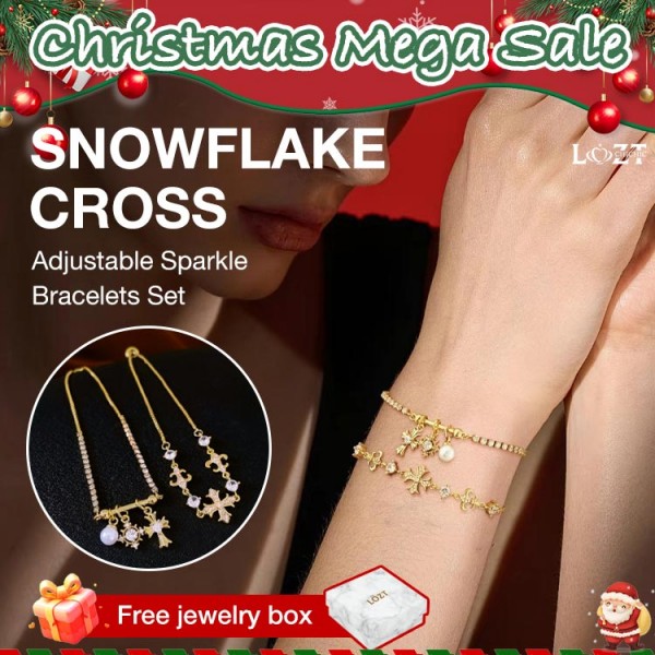 Snowflake Cross Adjustable  Sparkle Bracelets Set