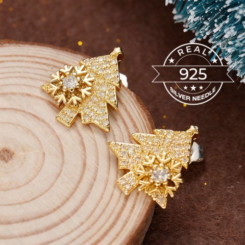 Rotating snowflake Christmas tree moissanite earrings