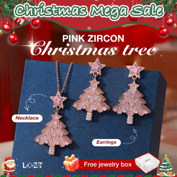 Pink Zircon Christmas Tree Necklace
