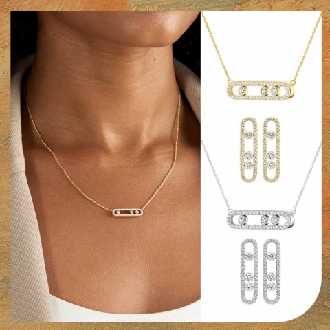 Zircon Paperclip Necklace  Set