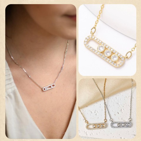 Zircon Paperclip Necklace  Set