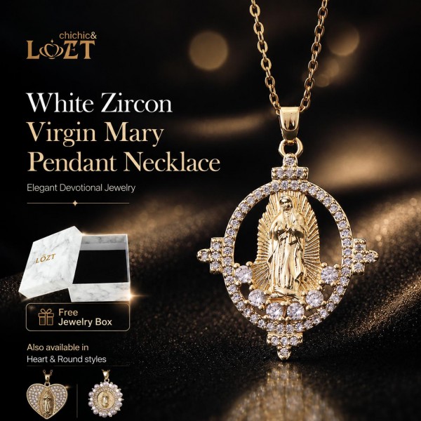 White Zircon Virgin Mary Pendant Necklace
